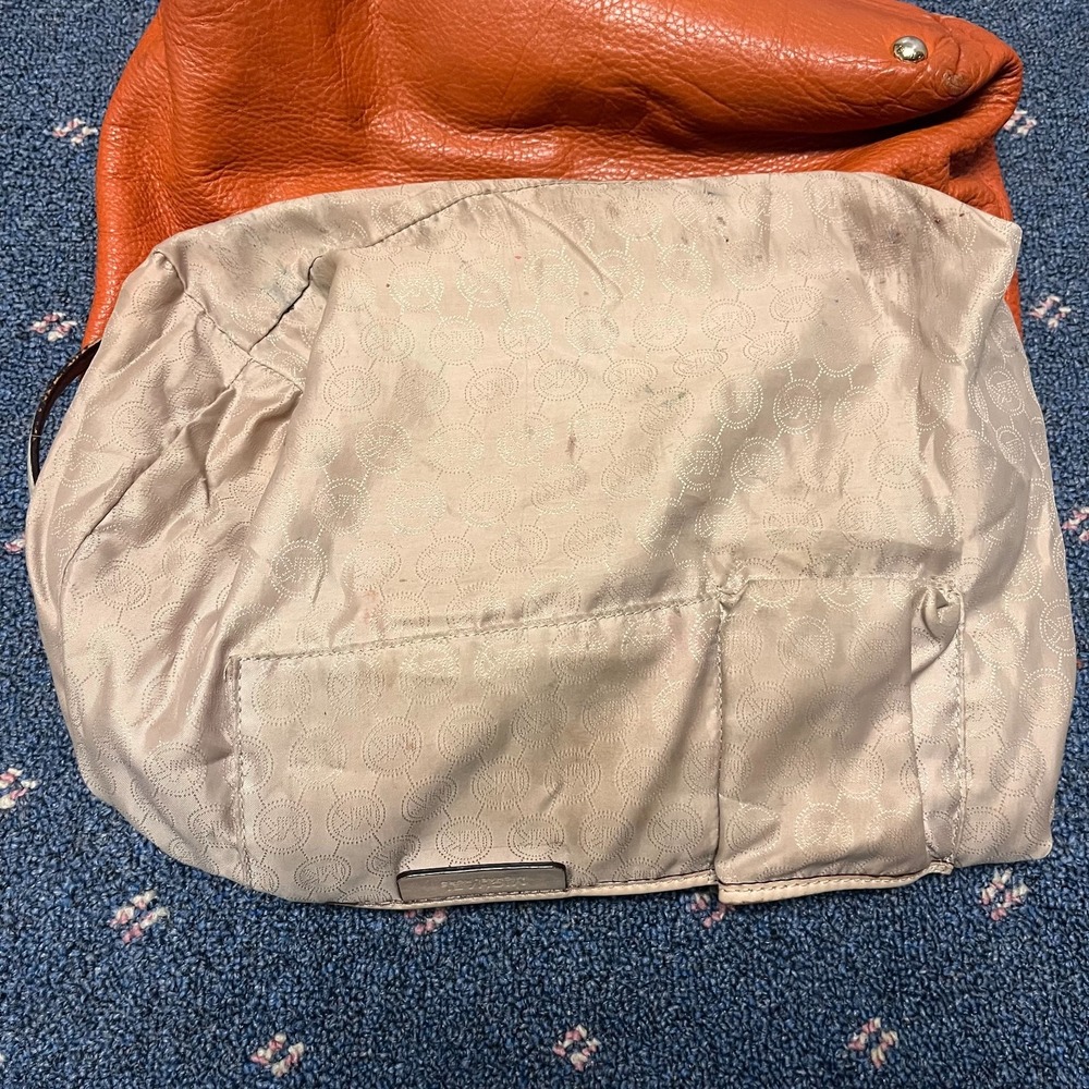 Michael Kors Jet Set Leather Tote Size Medium Orange Travel Bag Zipper Closure - Picture 9 of 13